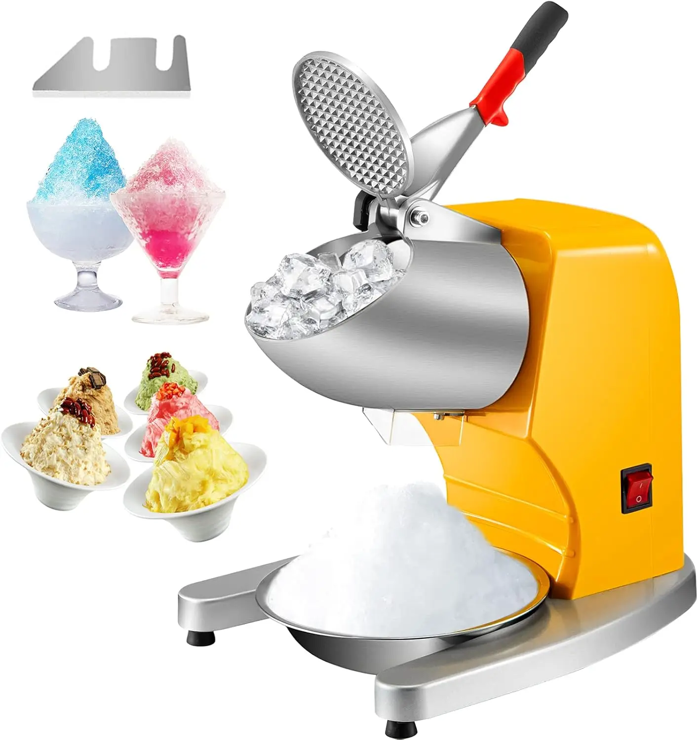 

Shaved Ice Machine Ice Crusher, 300W 1450 RPM Snow Cone Machine with Dual Stainless Steel Blades, 210LB/H