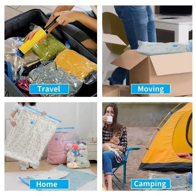 Manual Pump Compatible 10Pcs Thickened Transparent Quilt Vacuum Compression Storage Bags