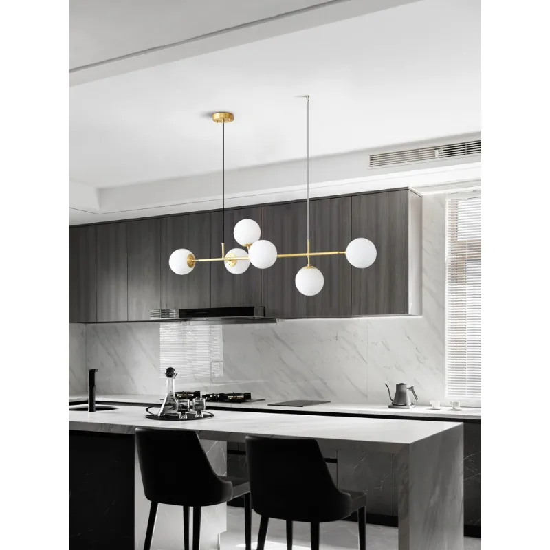 All-copper Nordic modern minimalist personality creative art dining table hall one-word chandelier bar counter cream wind ancien