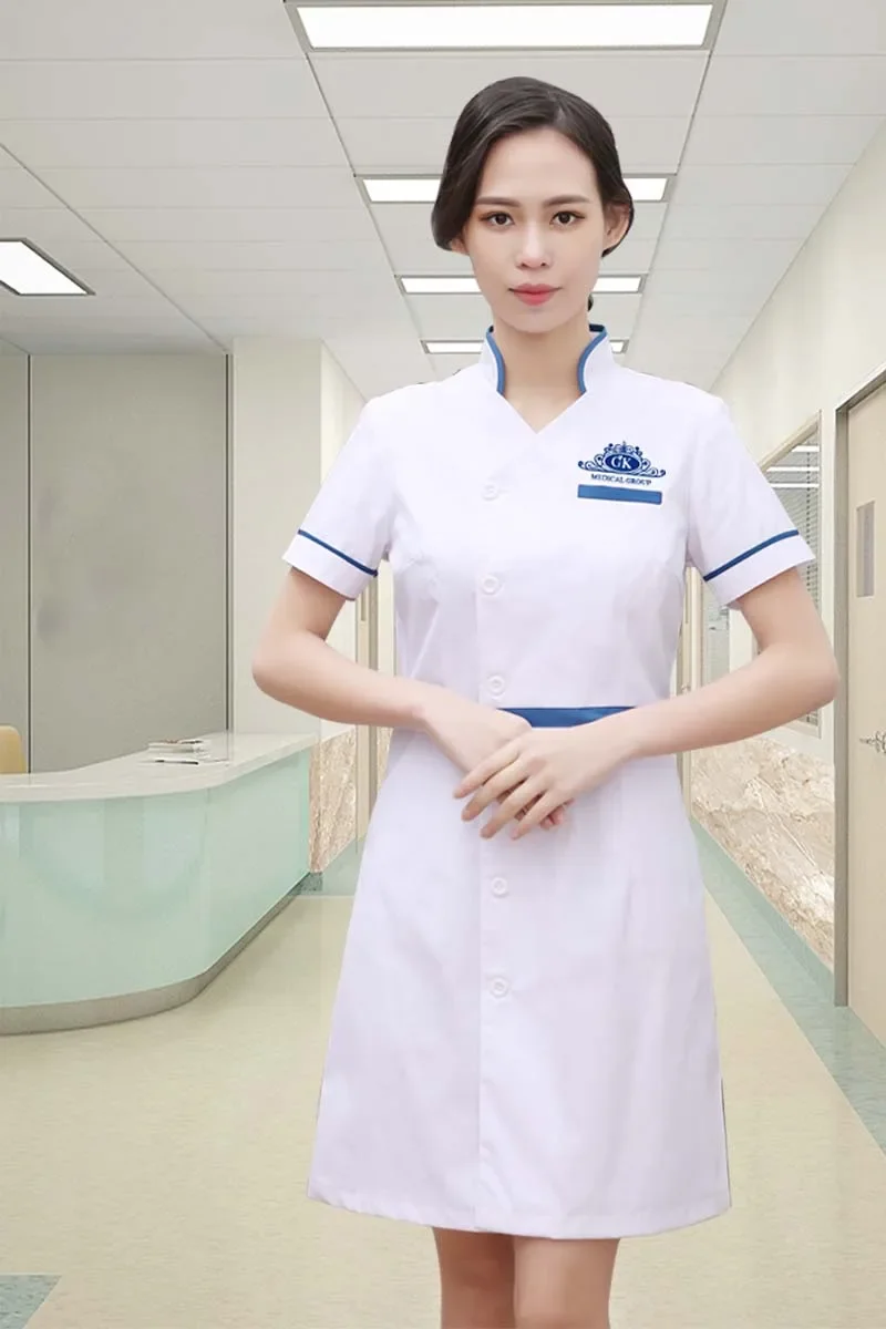 Nurse uniform summer short-sleeved white coat large size thin white surgical clothing pure cotton stomatologist overalls women