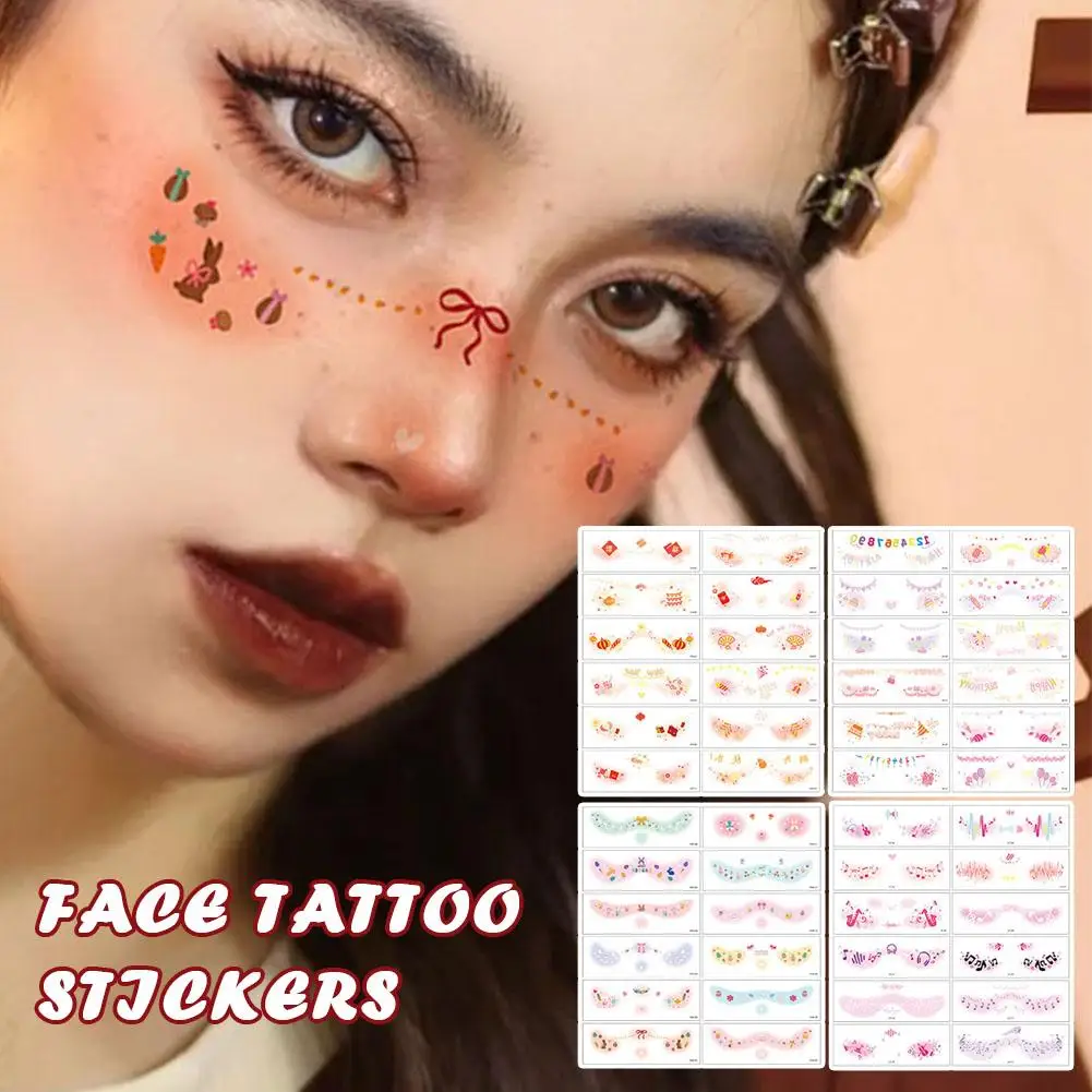 Pegatinas de maquillaje para la cara, pegatinas de tatuaje temporal para Año Nuevo, cumpleaños, música, pegatinas para el cuerpo y la cara, 12 Uds. De parches Q9e0