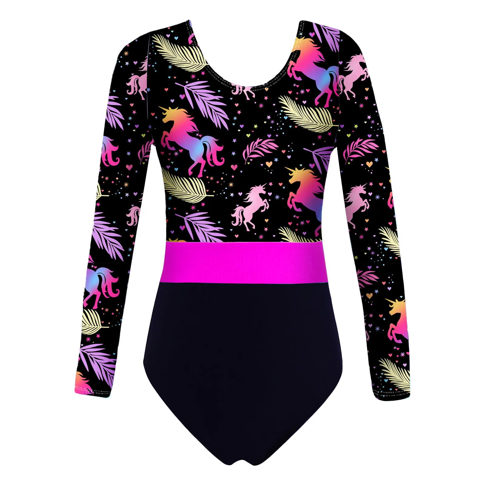 Kids Gymnastics Leotard Girl Dance Leotards Bodysuit Colorful Print Ballet Dancewear Children\'s Figure Skating Dancing Jumpsuit