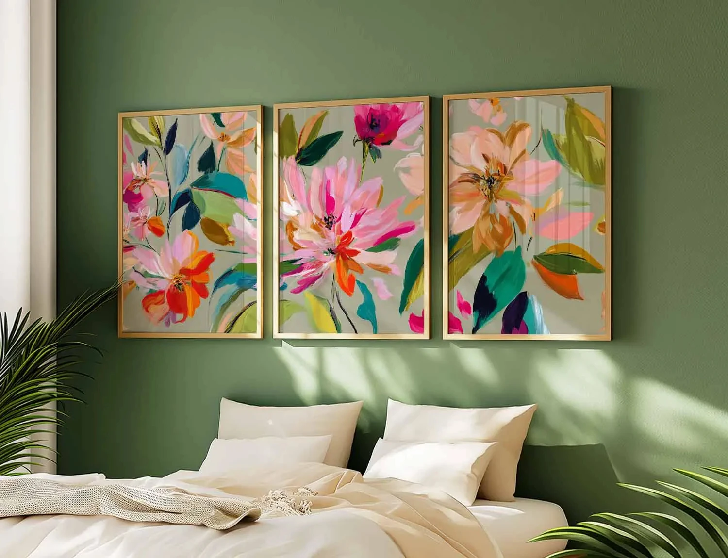 Abstract Floral Wall Art Set of 3, Colorful Modern Flower Poster Prints, Bright Botanical Home Decor, Contemporary Art Set