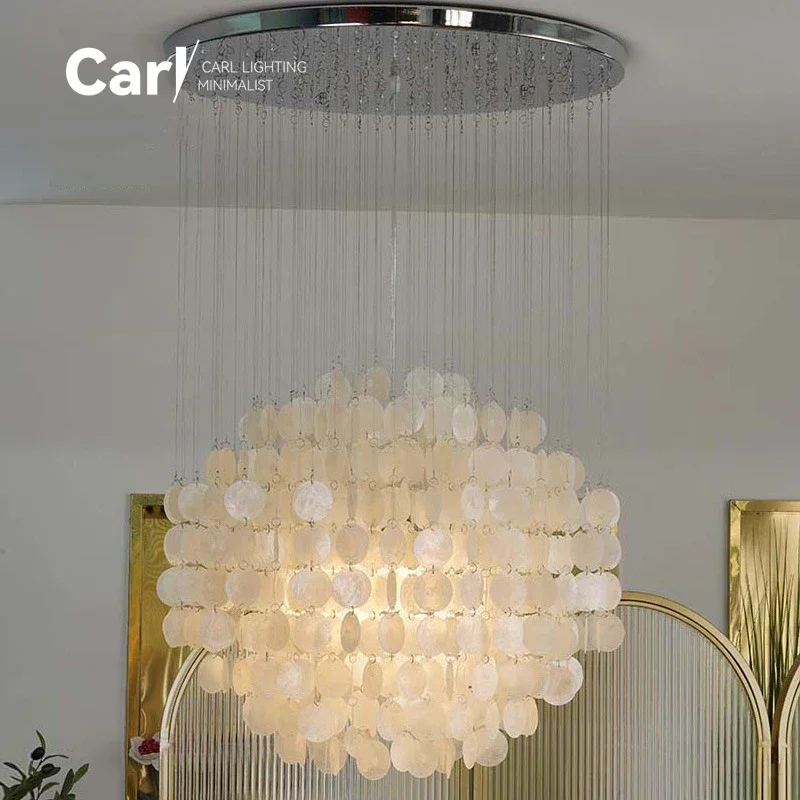 Modern Luxury Shell Chandelier Living Room Bedroom Ceiling Lamp Villa Staircase Home Decoration Glossy LED Chandelier