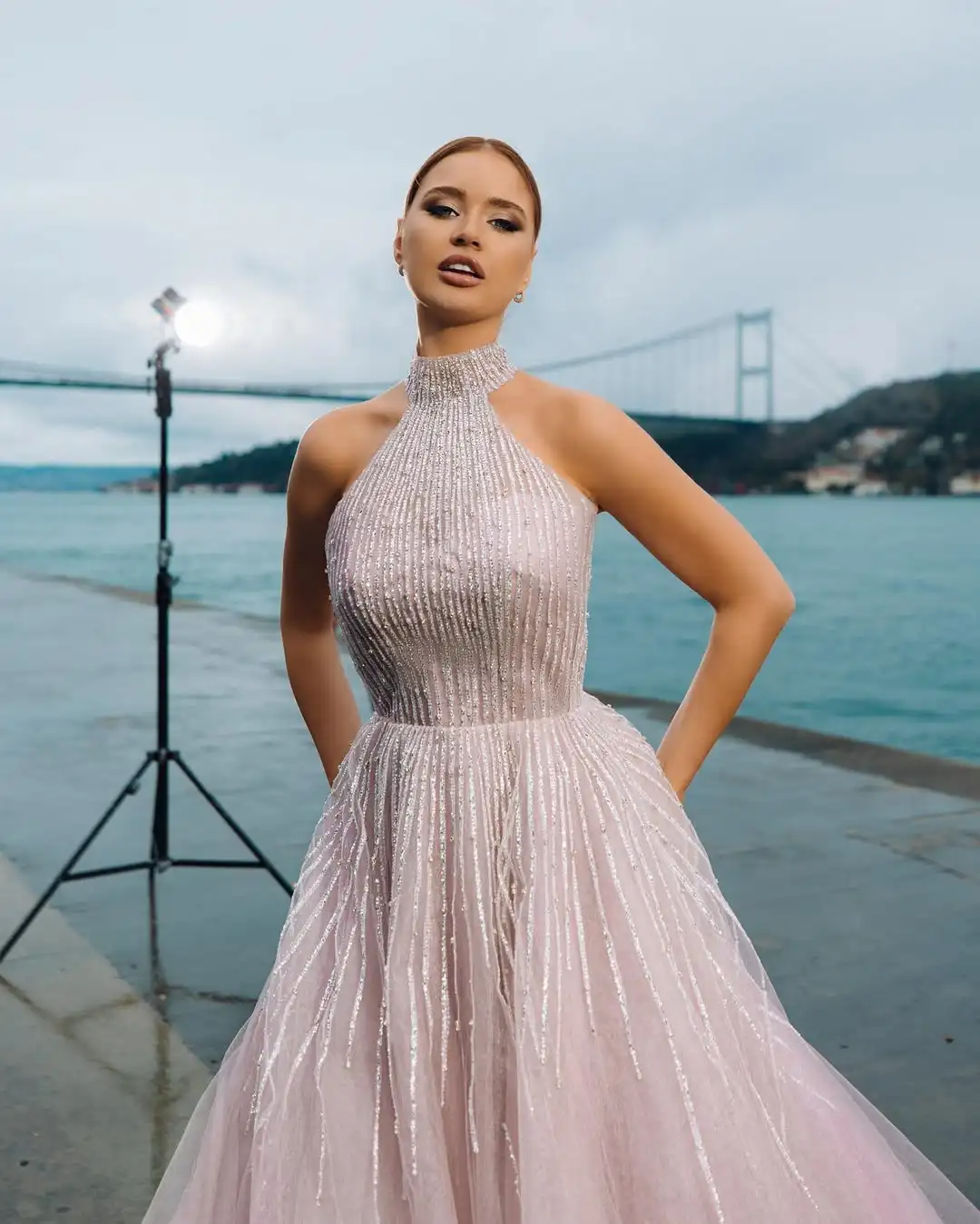 Halter frisado a linha vestido de noite vestidos de tule para mulheres vestido de festa personalizado vestido de baile