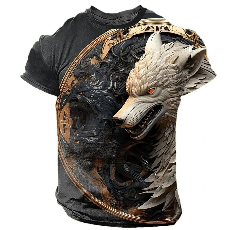 

Summer T Shirt For Men Animal Wolf Print Casual Short Sleeve Clothing Fashion Street O-Neck Pullover Oversized Men's T-Shirts