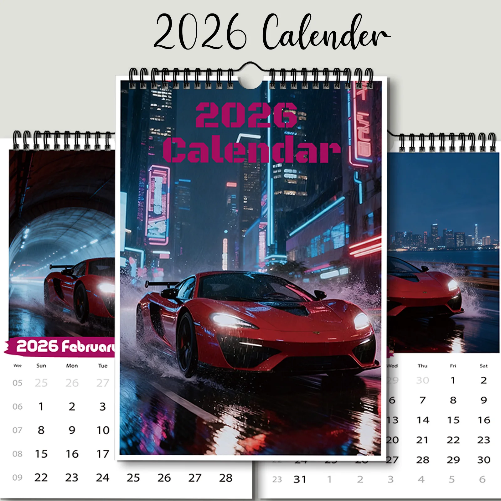 Calendario a tema auto sportiva 1PC 2026, per la visualizzazione delle date, la decorazione domestica, un regalo elegante per amici e familiari