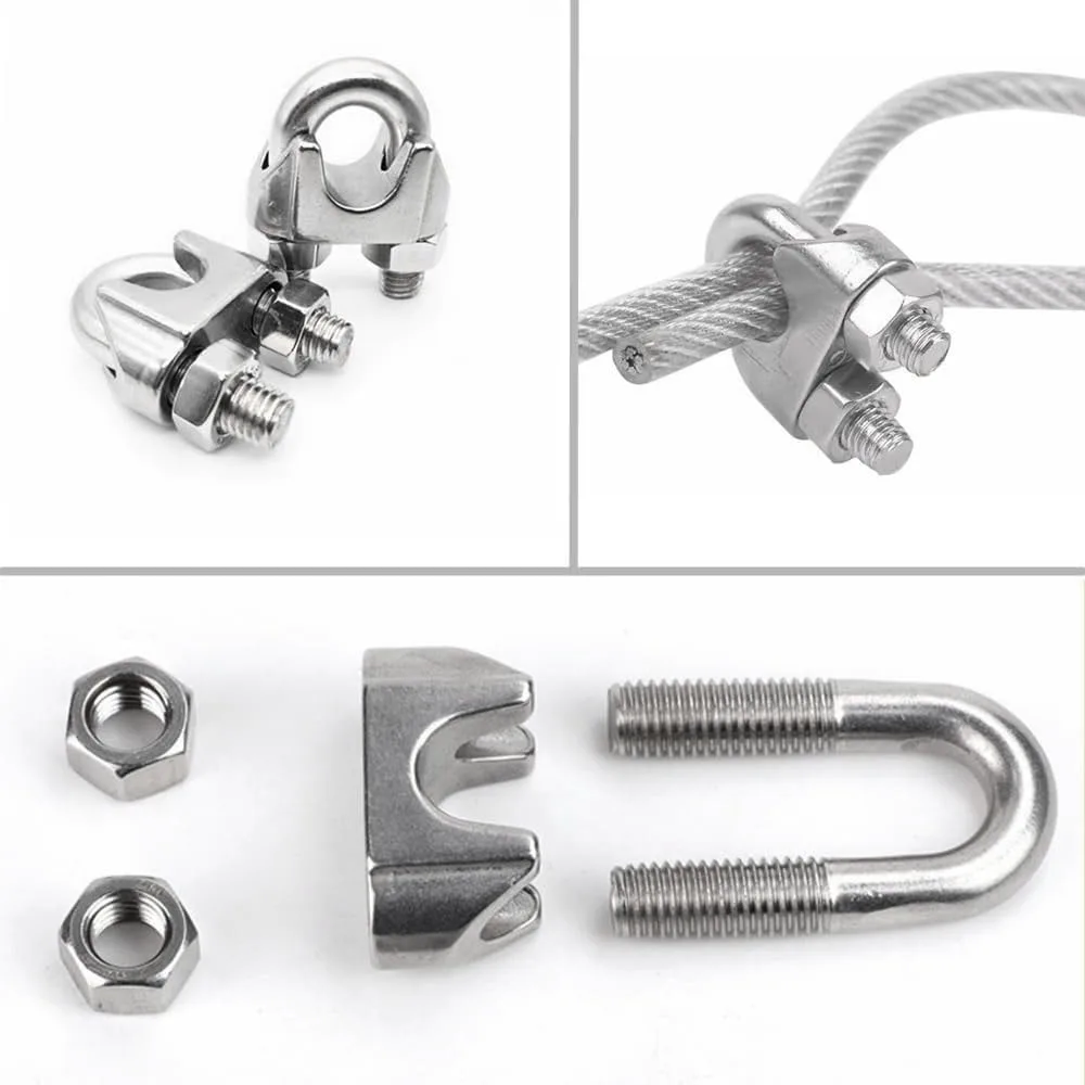 

1/2PCS 304 Stainless Steel Wire Cable Clamp for Clothesline Lifting Guardrail Rope Rigging Hardware U Bolt Saddle Clamps