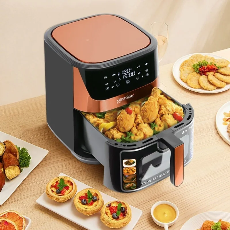 مقلاة هوائية منزلية سعة كبيرة 8.8 لتر نافذة مرئية مقلاة كهربائية من الفولاذ المقاوم للصدأ فرن متعدد الوظائف مقلاة غير لاصقة