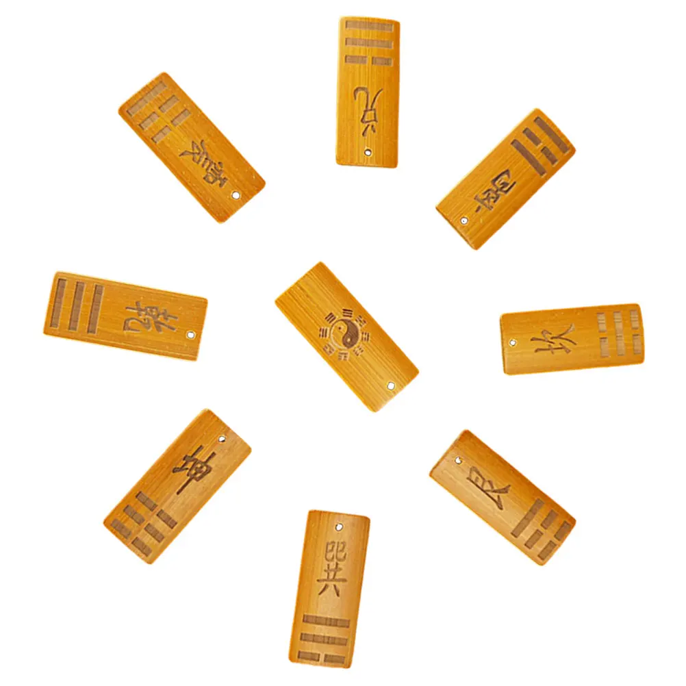 9pcs Bagua 운세 도구 나무 진자 영적 예측 장식 희생 카드 운세 홈 오피스 장식품