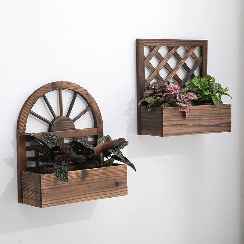 

Carbonized anticorrosive wall-hung solid wood flowerpot wall decoration flower basket balcony wall-hung planting box gardening