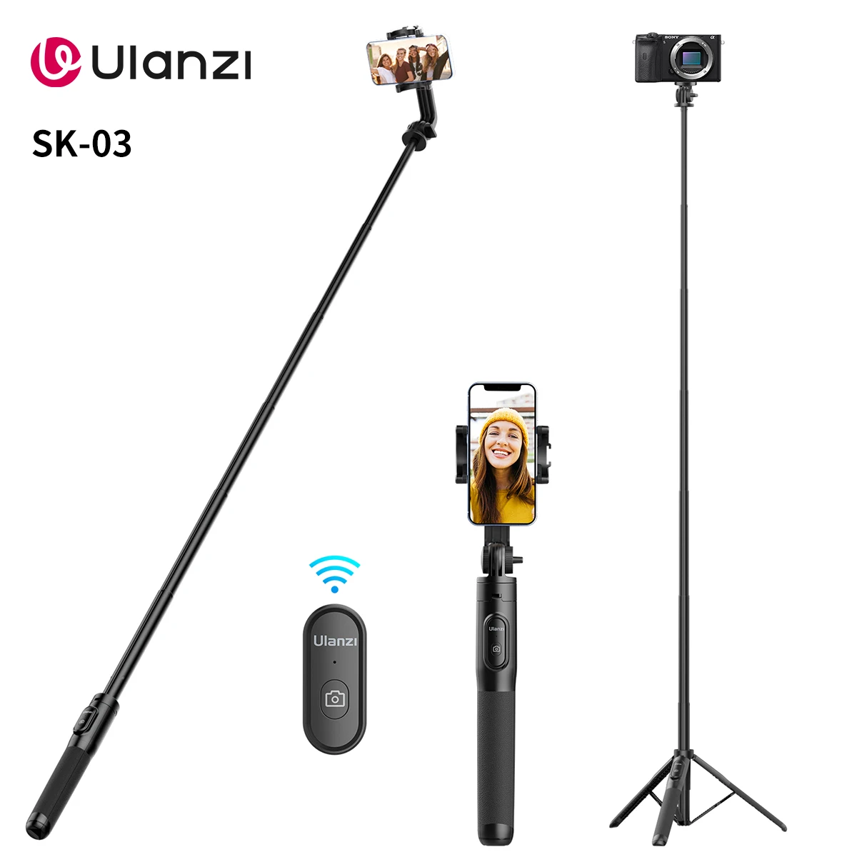 

Ulanzi SK-03 1.5m Bluetooth Wireless Selfie Stick Tripod Monopod for Smartphone GoPro Hero 12 11 10 9 8 insta360 X3 DSLR Camera