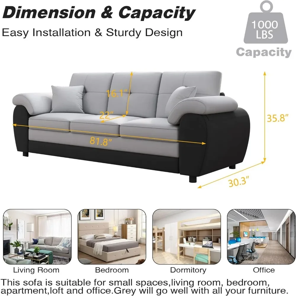 3 Seater Sofa, Mid-Century Sofa Couch, 81.8