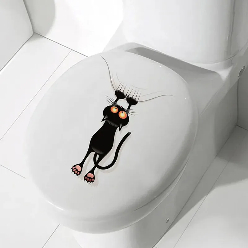 Calcomanías de pared para habitación, calcomanías divertidas de gato rascador para baño y inodoro, Agujero 3d, arte Mural de animales, decoración del hogar, refrigerador, T192 #