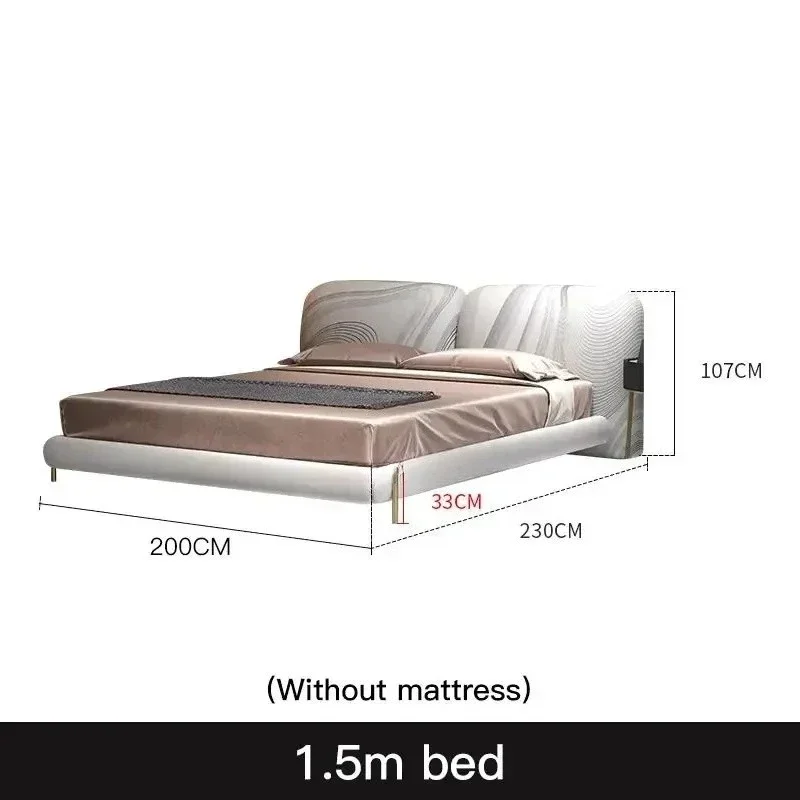 Bedroom Furniture Italy Style Leather Double Bed Support Customization Of Color Solid Wood Designer Villa King Size Bed Frame