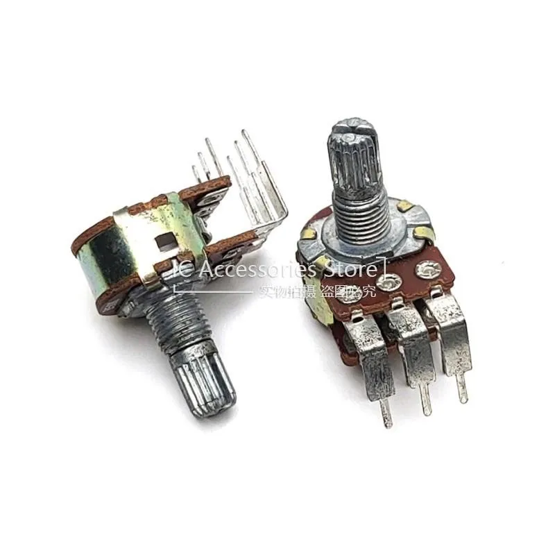 5PCS WH148 Duplex 6Pin Audio Amplifier Volume Potentiometer Bent Foot B50K B503 Flower Shaft Length 15MM