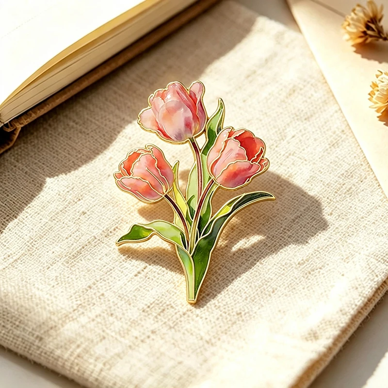 Beautiful Enamel Flower Pins 11-style Peony Tulip Rose Lily Sunflower New Year Brooch Pin On Bags Clothes Lapel Badge Gifts