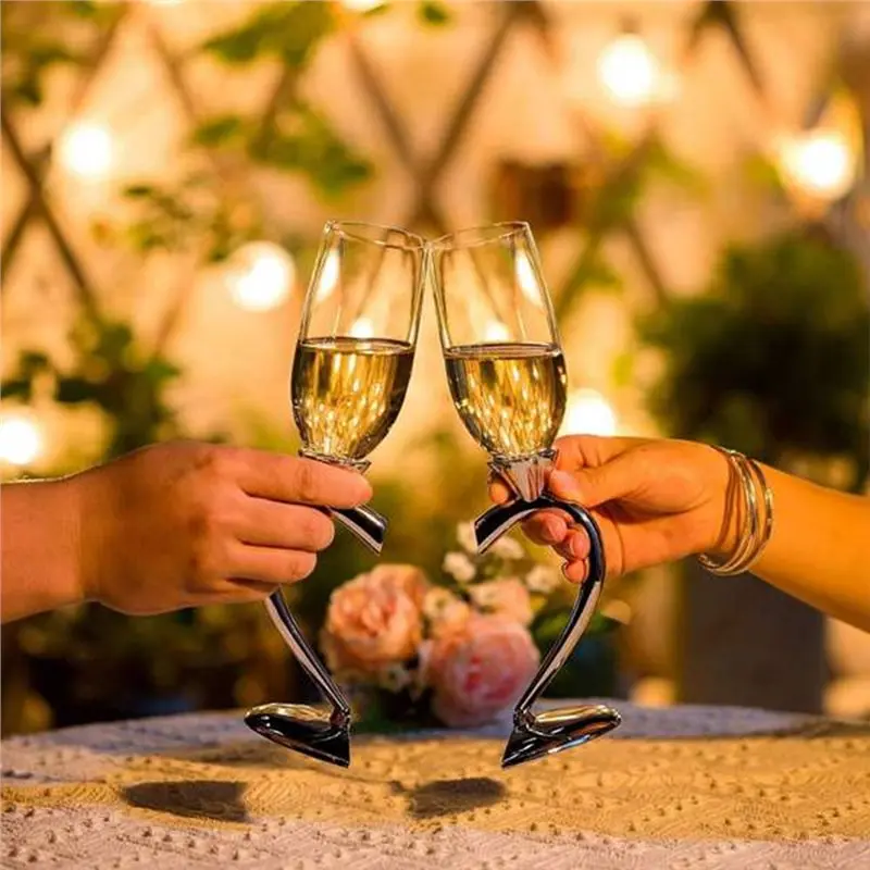 Perfect For Home Heart-Shaped Crystal Champagne Glasses Set(2Pcs) For Wedding& Party-Elegant Wine Glass Accessories