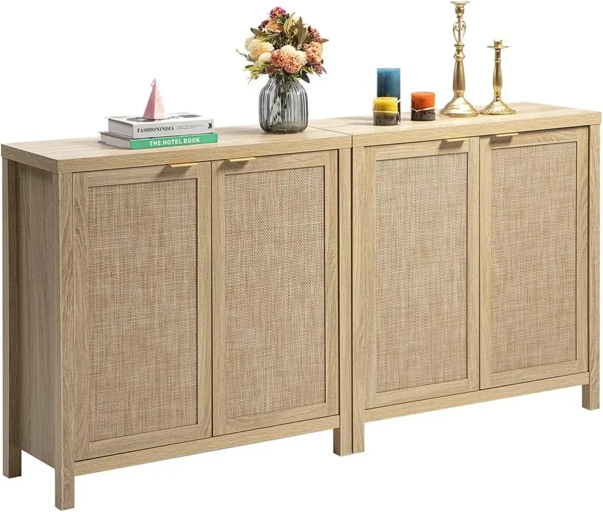 Sideboard-Buffet-Rattan-Schrank, großer Küchenschrank mit Rattan-Aufbewahrung – Holzschrank, Buffet-Konsolentisch