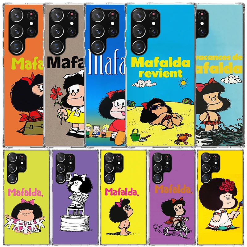 Funda de teléfono con dibujos de Mafalda para Samsung Galaxy S24 S25 Edge S26 Ultra S22 S23 Plus S21 + S20 FE, funda trasera suave de TPU Galaxy S22 S2