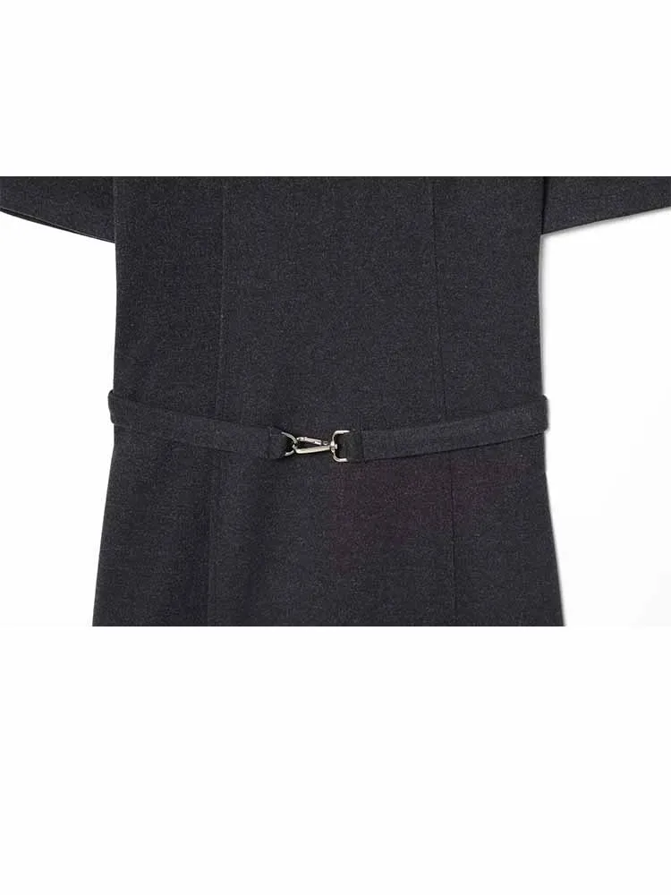 Hh mulher início da primavera moda cinto decoração mangas curtas cor sólida fino ajuste vestido macio feminino elegante versátil vestido longo