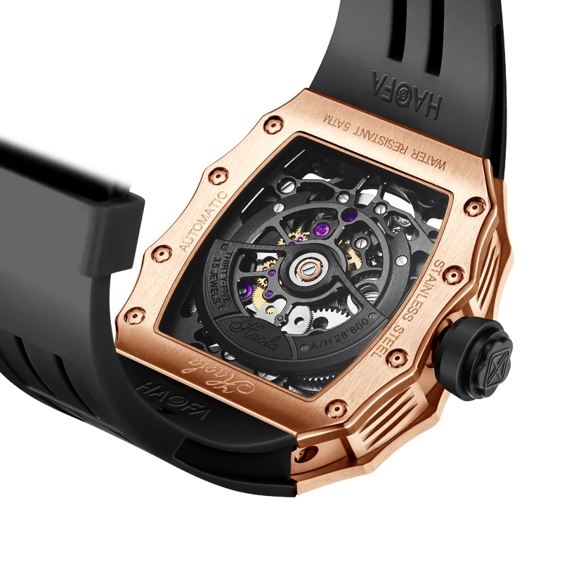 Haofa Fying Tourbillon Mechanical Luminous Watch for Men Hollowing Luxury Skeleton Stainless Steel Watch Men straight in 2310