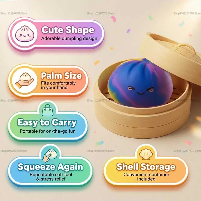 Nouveau jouet arc-en-ciel avec boîte vapeur, boule anti-stress en pâte à presser, jouet réaliste en forme de boulette vapeur pour soulager l'anxiété sensorielle et la fidget.