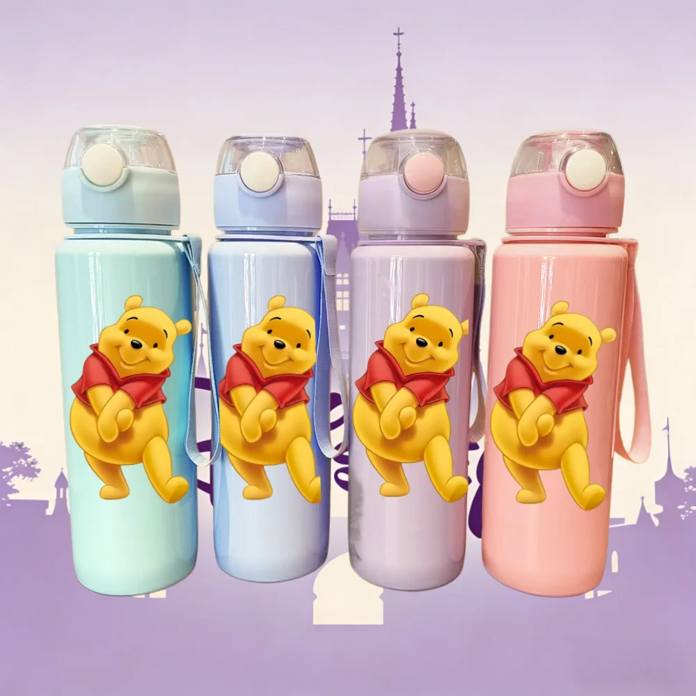 

3D Printed Disney Winnie the Pooh Water Bottle, New Push-Button Flip-Top Cap, Reusable Lightweight Travel Bottle, Playful