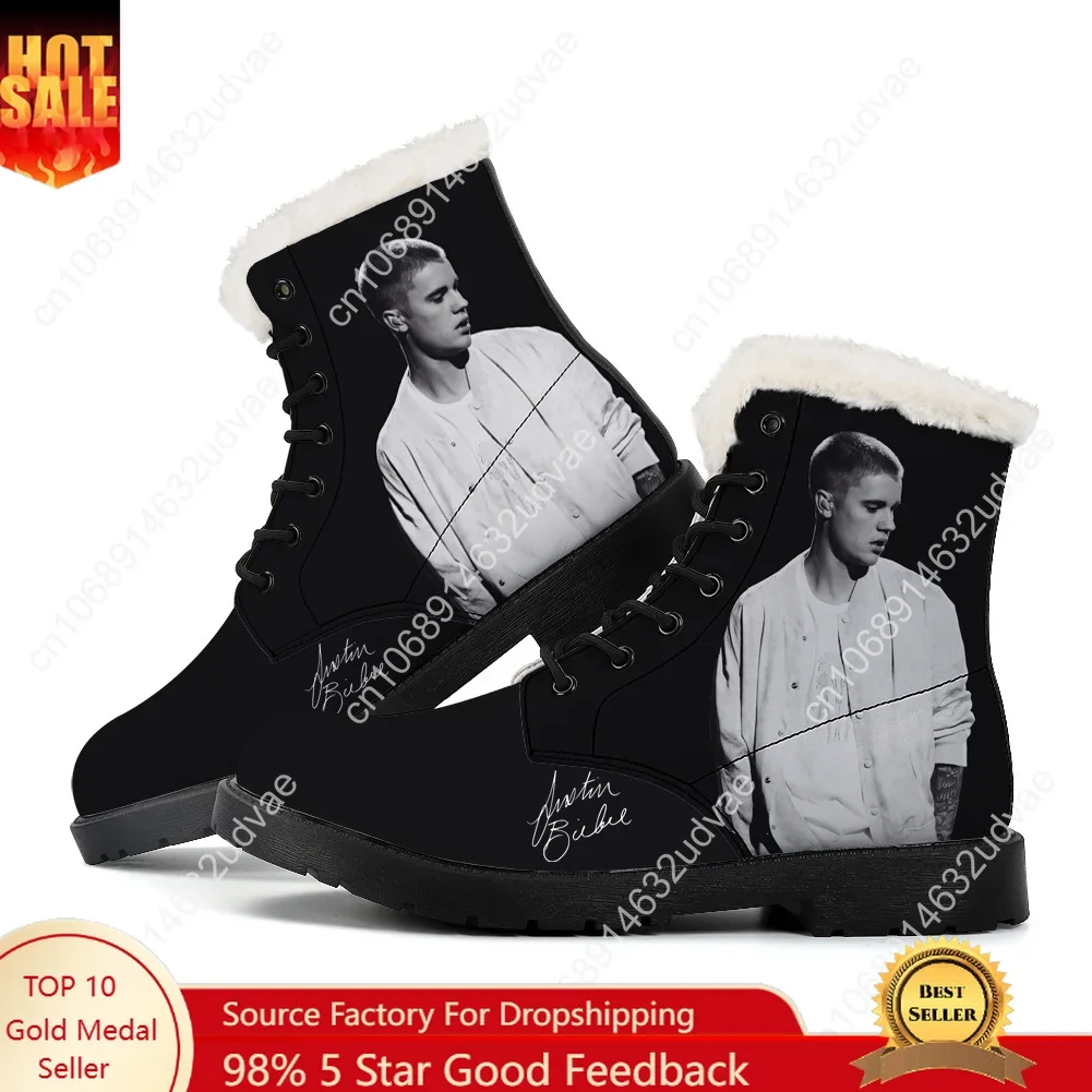 

Плюшевые ботинки Джастин Бибер для мужчин и женщин, подростковые повседневные ботинки, легкие уличные ботинки высокого качества, с принтом на заказ для пар