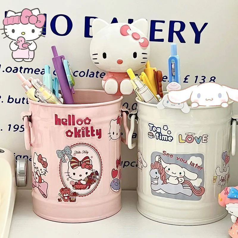 Miniso Cinnamoroll Hello Kittys Pen Container Cartoon High Capacity Desktop Makeup Brush Storage Trash Can Toys for Girl Gifts