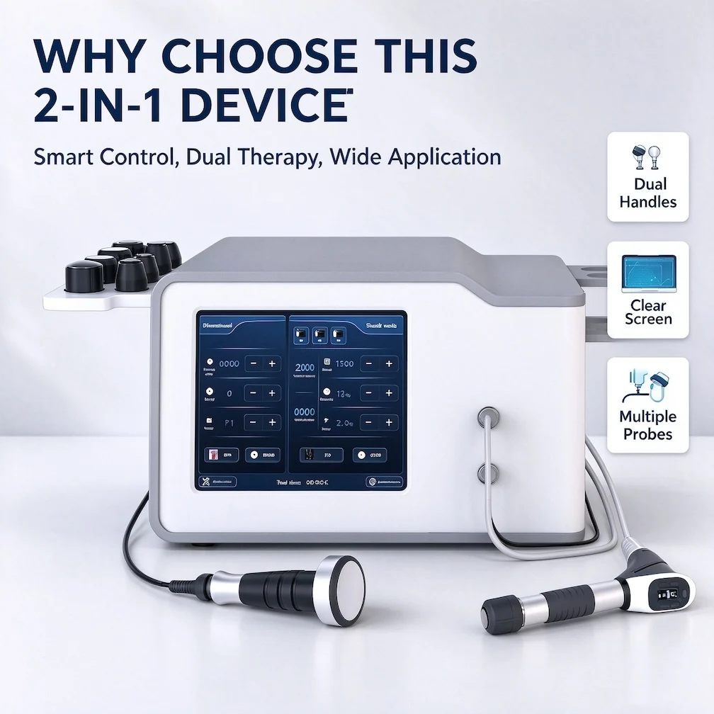 Physical Therapy Equipment 2 in 1 Radial Shockwave ESWT and Vibration Device for Pain Management and Healing