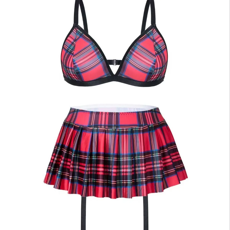 فستان نسائي أنيق مثير مقاس كبير شبكي شفاف للعب الأدوار مقاس كبير من قطعتين ملابس داخلية للتلميذة