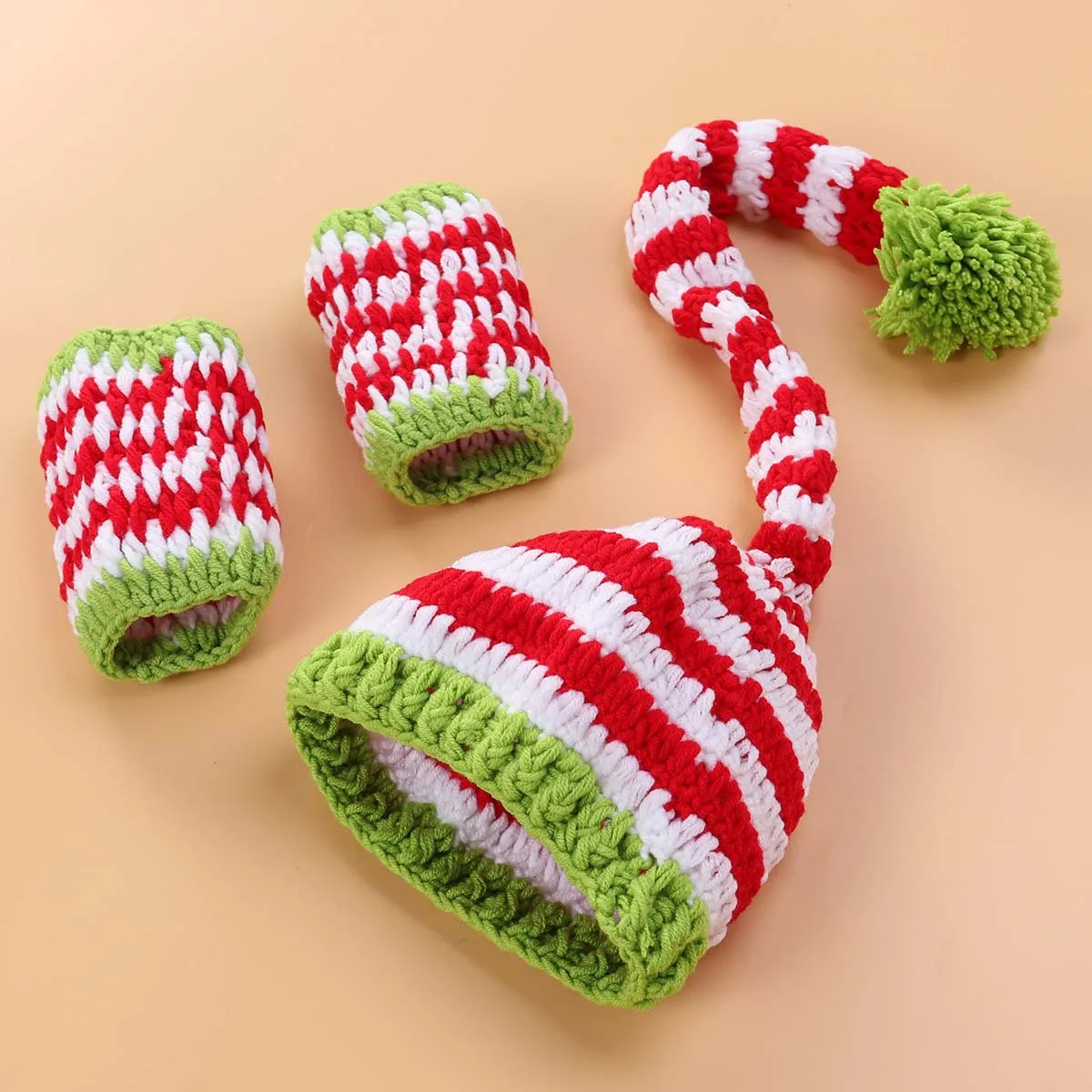 ชุดถ่ายภาพเด็กแรกเกิด หมวกและที่อุ่นขา ชุดถ่ายภาพวันหยุดคริสต์มาสสำหรับเด็กทารก อุปกรณ์ประกอบฉากถ่ายภาพเด็ก