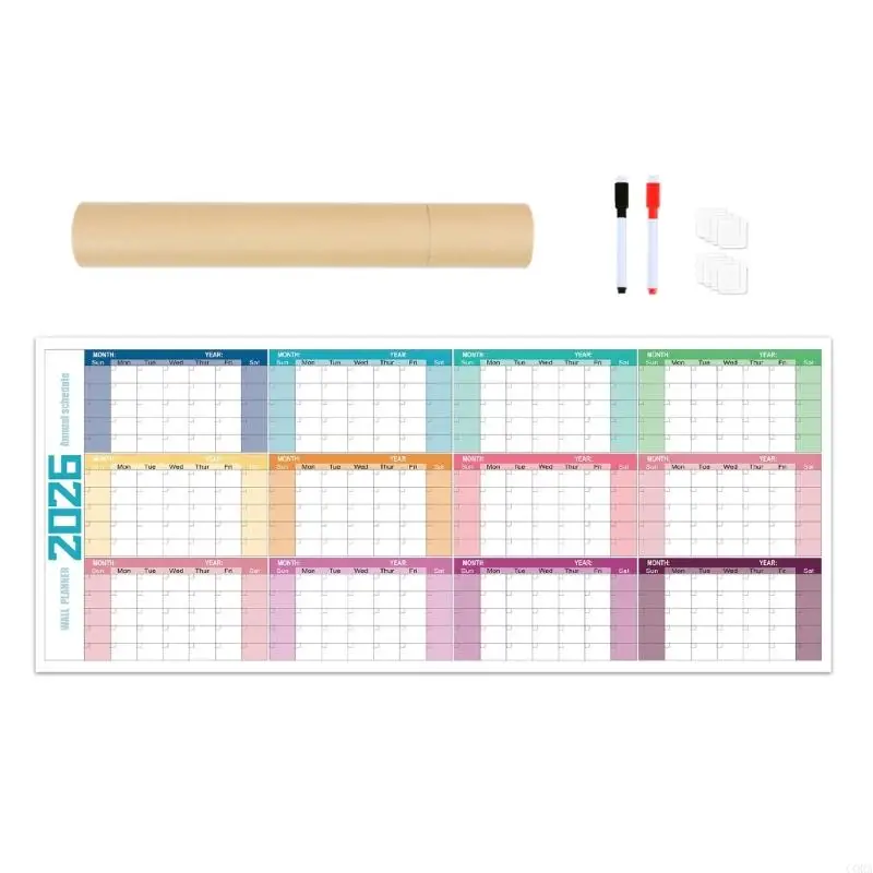 CORA 2026 Wall Mounted Calendar Yearly Planner Erasable Full Year to View Calendar
