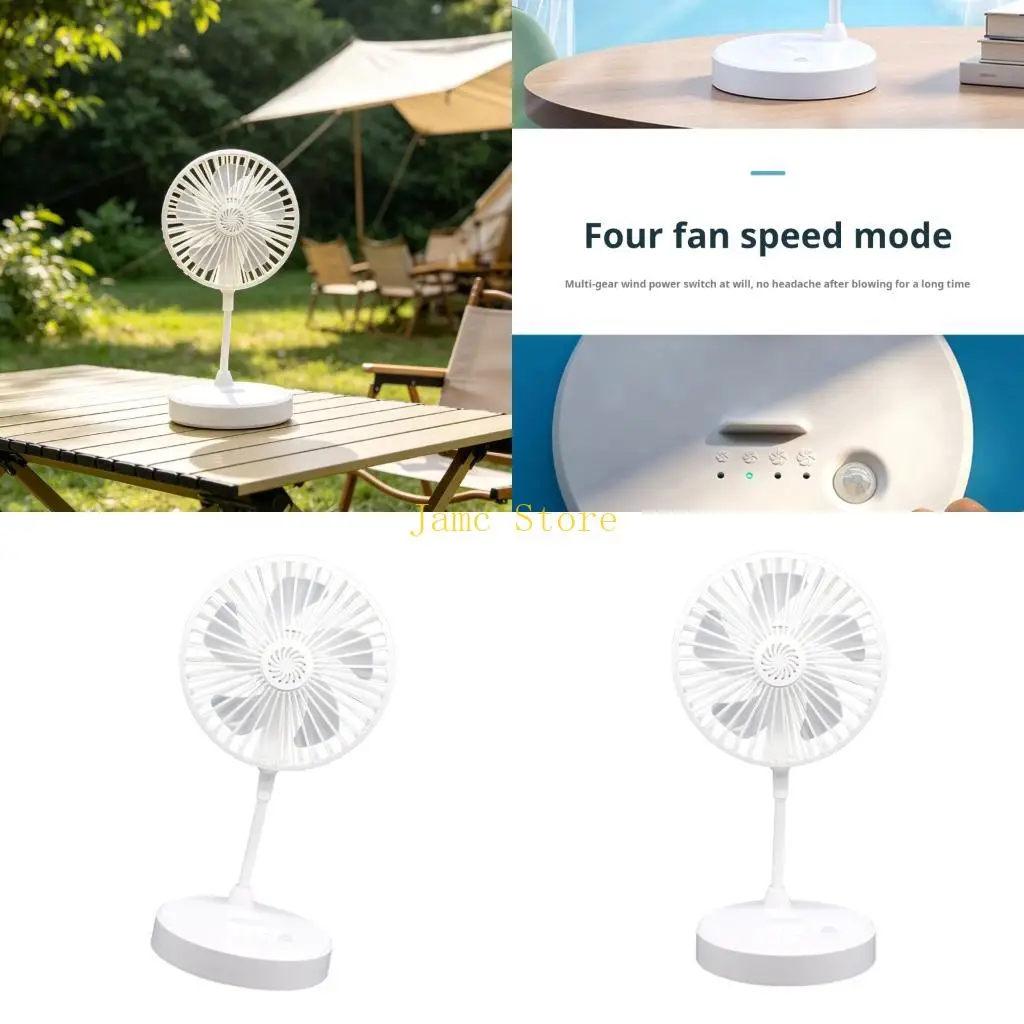 LX0B Powerful Rechargeable Desktop Fan with LED Light Low Noise Heat Dissipation Fan for Bedroom Dorm Camping Kitchen