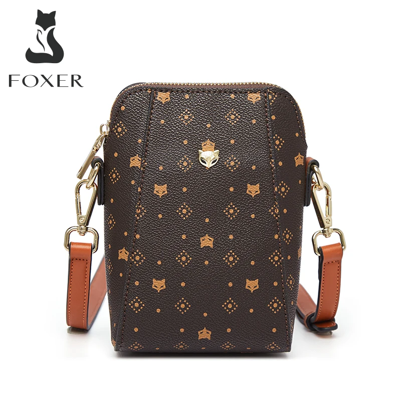 FOXER PVC Leather Women's Cellphone Bag Vintage Crossbody Shoulder Bags New Design Girl's Phone Pocket Lady Mini Messenger Purse