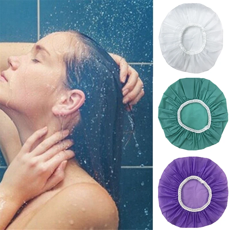 1Pcs Household Waterproof Shower Cap, Swimming Cap, Hotel Elastic Shower Cap Hair Set (White)