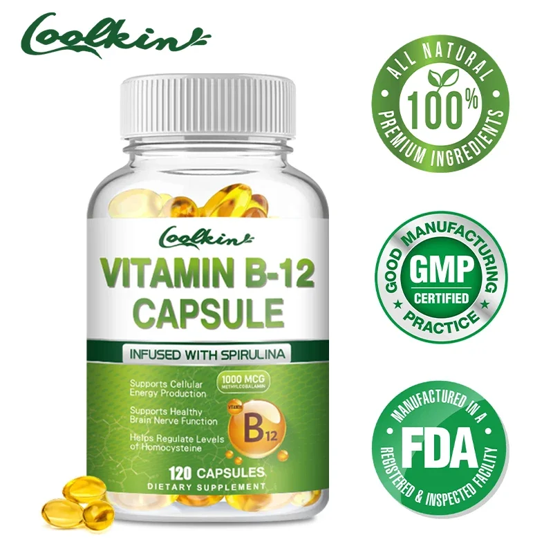 Vitamin B12 Capsules - Contains Vitamin B12 1000 mcg + Organic Spirulina 200 mg