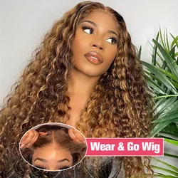 Curly Honey Blonde Glueless Wig Human Hair Ready To Wear And Go Pre Plucked 13x6 Hd Water Deep Wave Lace Frontal Wig For Women