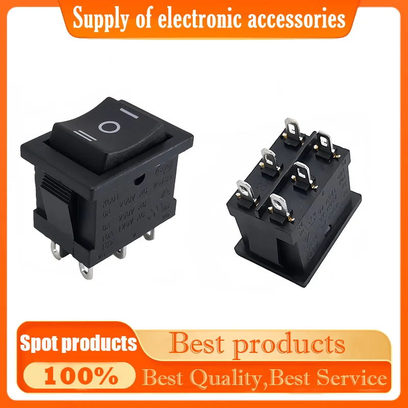 KCD1 rocker switch with boat-shaped buttons, 6 pins, 3 positions, 6A, 250V boat-shaped power toggle switch, 21*15mm