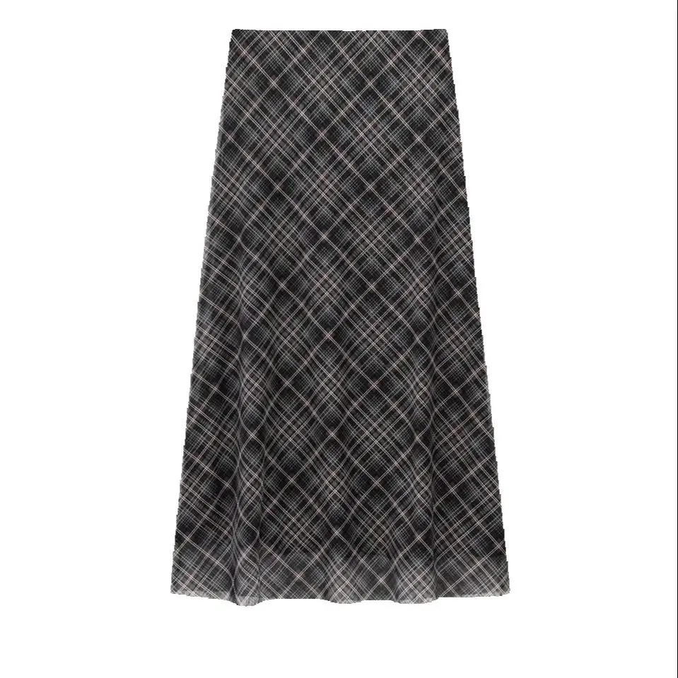 

KONDALA Fall Women Elegant Mesh Tulle Skirt Plaid Printed Hip Skirt New 2025 Fashion Spring Summer Holidays High Street Skirts