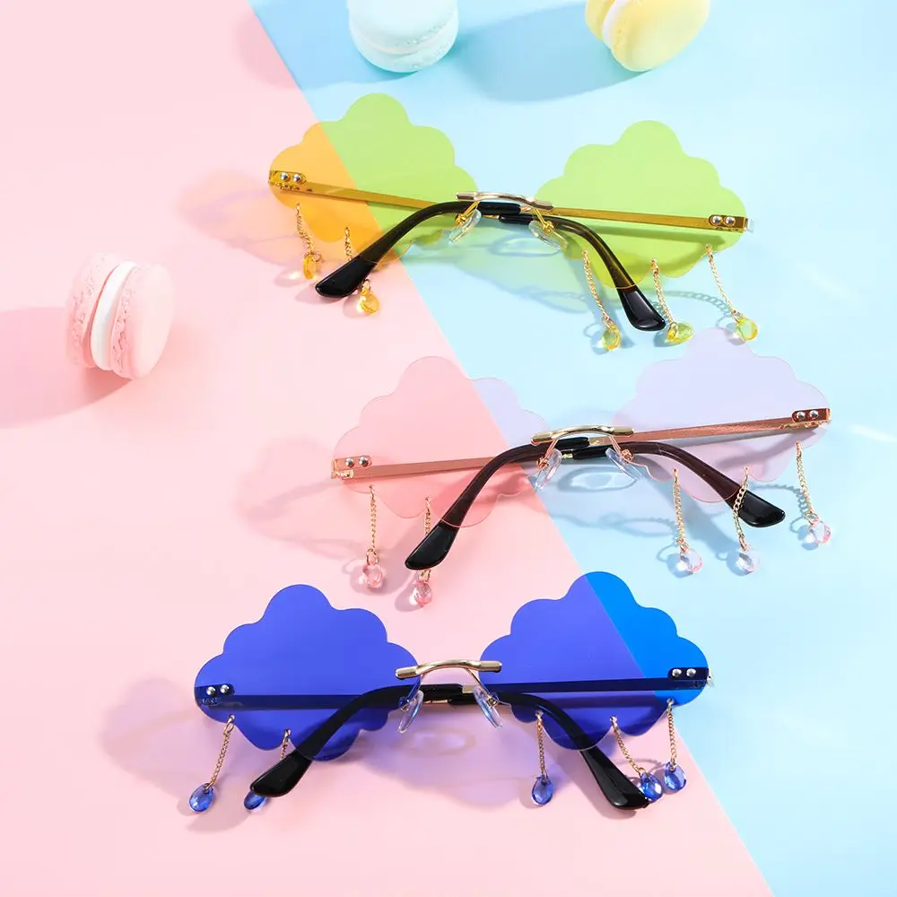 Men and Women Funny Cloud Shaped Shades Steampunk Sunglasses Clouds Tassel Sunglasses Disco Glasses Rimless Sunglasses