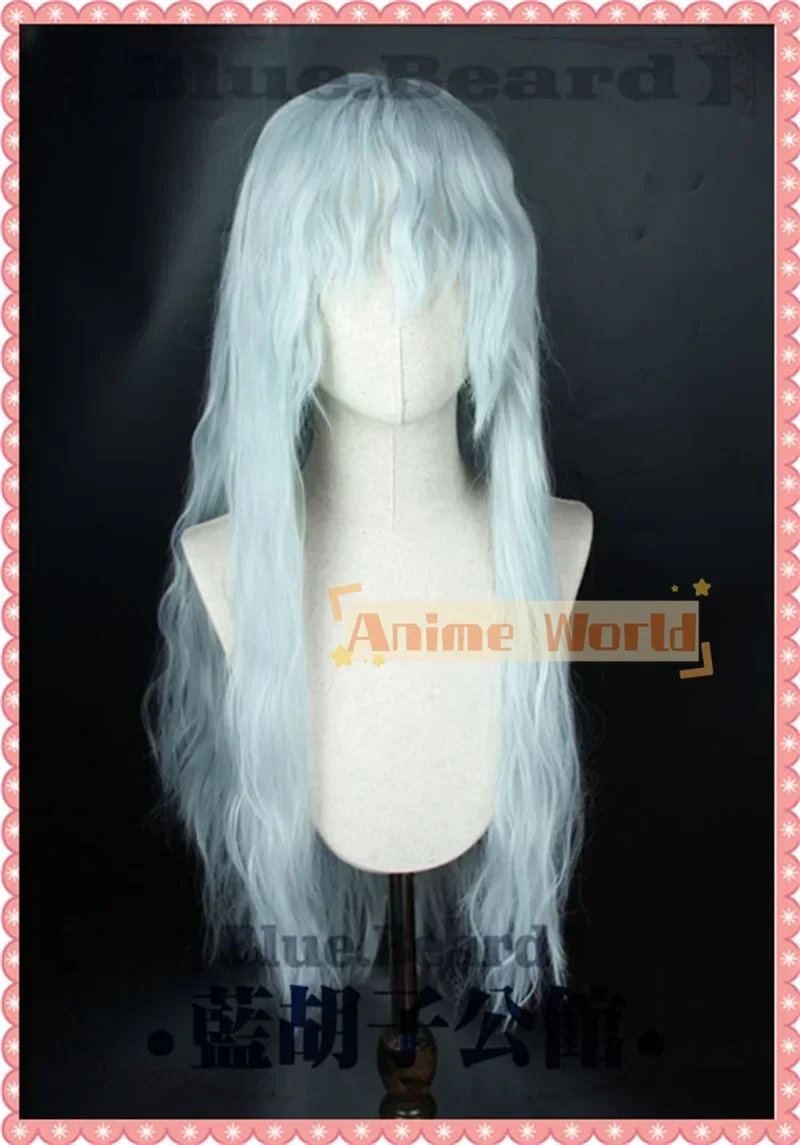 Berserk Griffith Cosplay Wig 70cm Silver White Mixed Blue Curly Wavy Long Heat Resistant Synthetic Hair Wig