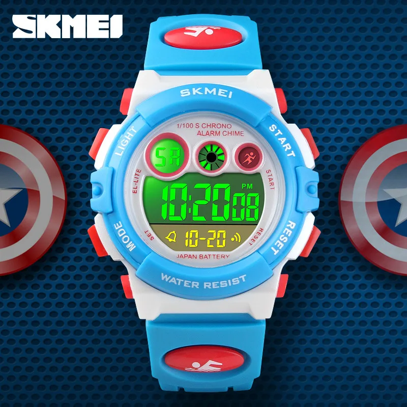 SKMEI-Montre électronique colorée pour enfants, rétro-éclairage LED, montre-bracelet numérique populaire, bracelet en PU transparent, garçons, filles, horloge