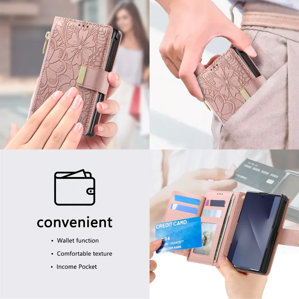 Dla Samsung Z Fold8 5G 2026 Skórzane etui z zamkiem błyskawicznym, wielofunkcyjny portfel na karty, etui Funda Samsung Galaxy Z Fold 8, etui ZFold8 Ultra Coque — zdjęcie produktu 4