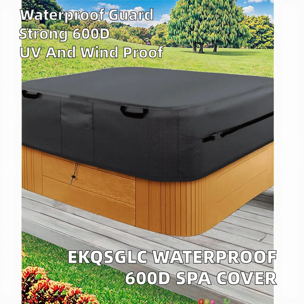 Swimming Pool Cover Waterproof 600D Durable Winter Tarpaulin UV & Wind Protective Black (200x200x85cm)
