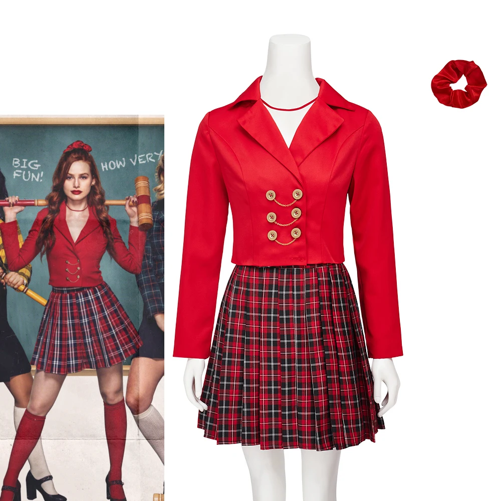 Musical the Heathers 3 Cosplay Madelaine Petsch Cosplay Jaqueta Vermelha Feminina Saia Halloween Carnaval Roupas de Desempenho de Palco