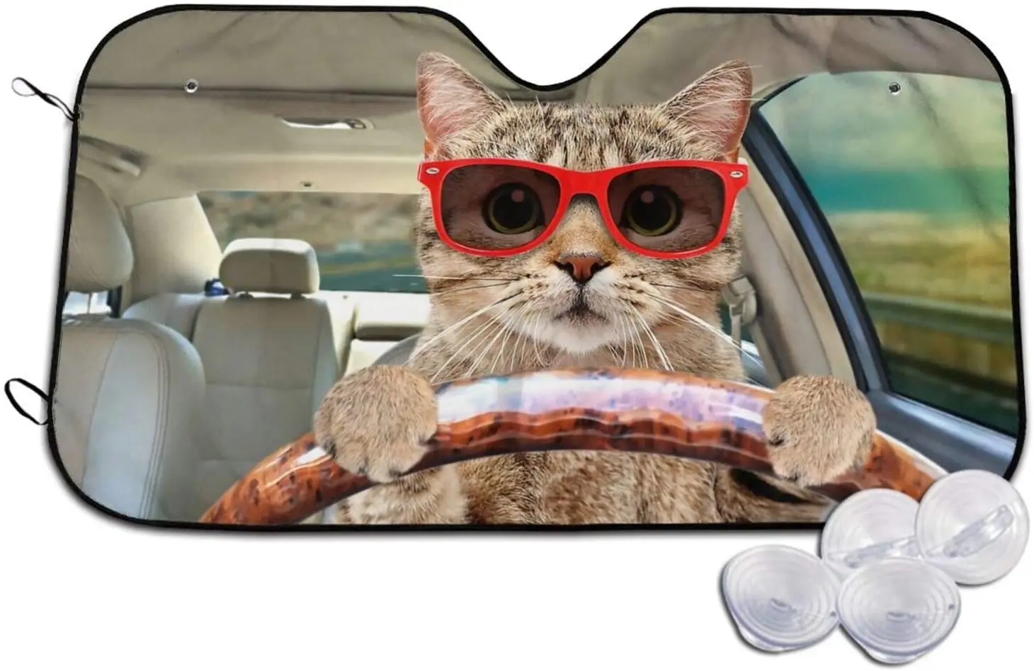 Fun Cute Cat Driving Car Car Windshield Sun Shade Foldable Auto Front Windows UV Ray Sun Visor Blocker Protectors Sunshade Keeps