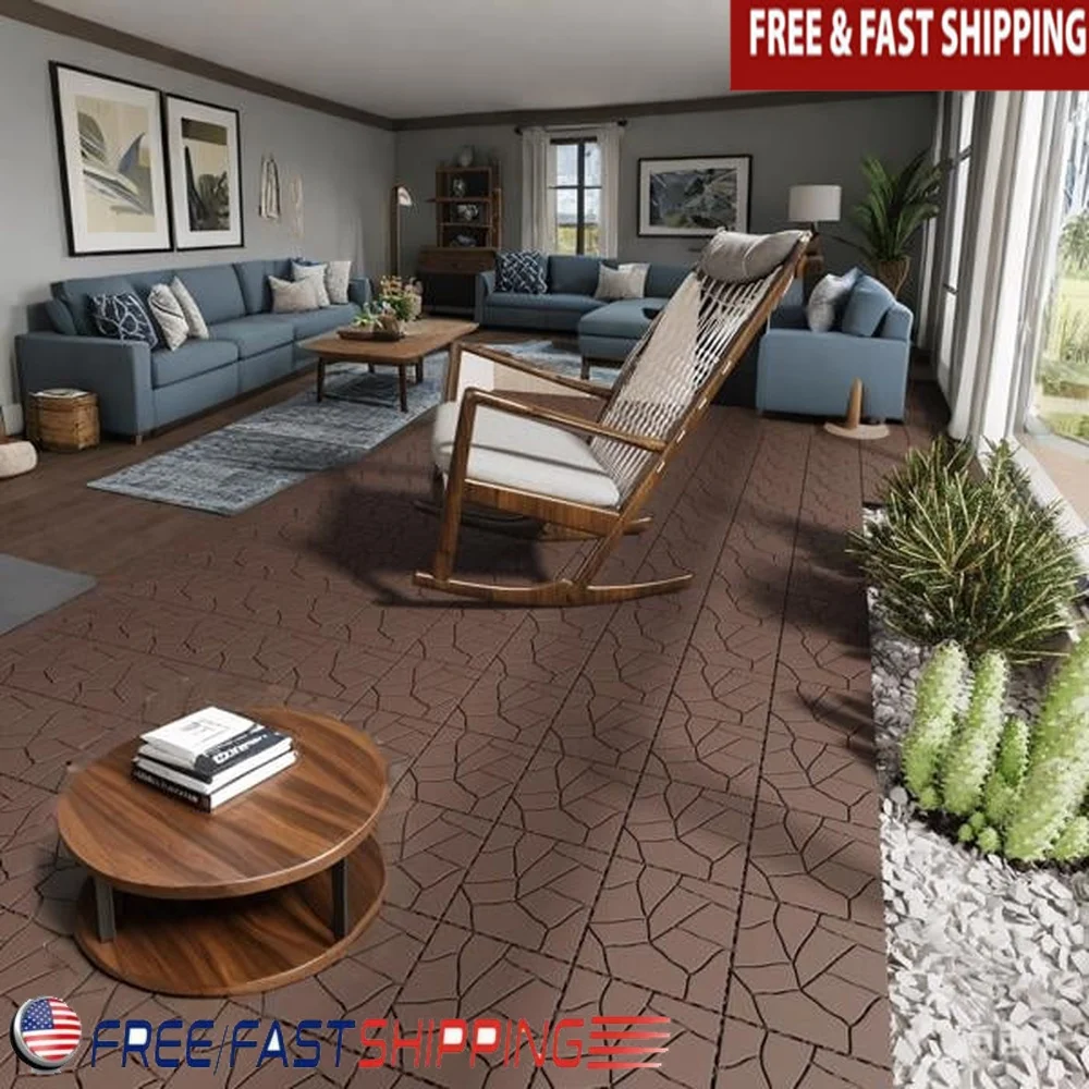 

44-Piece Interlocking Wood-Plastic Composite Deck Tiles Easy-Clean Durable Flooring Indoor Outdoor Use Tool-Free DIY