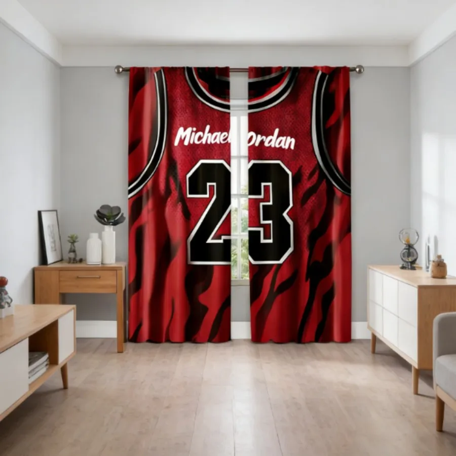 2PCS Digital Print Curtain, Basketball Jersey 23 Red Sports, Athletic Style for Living Room Bedroom Kitchen Window Decor